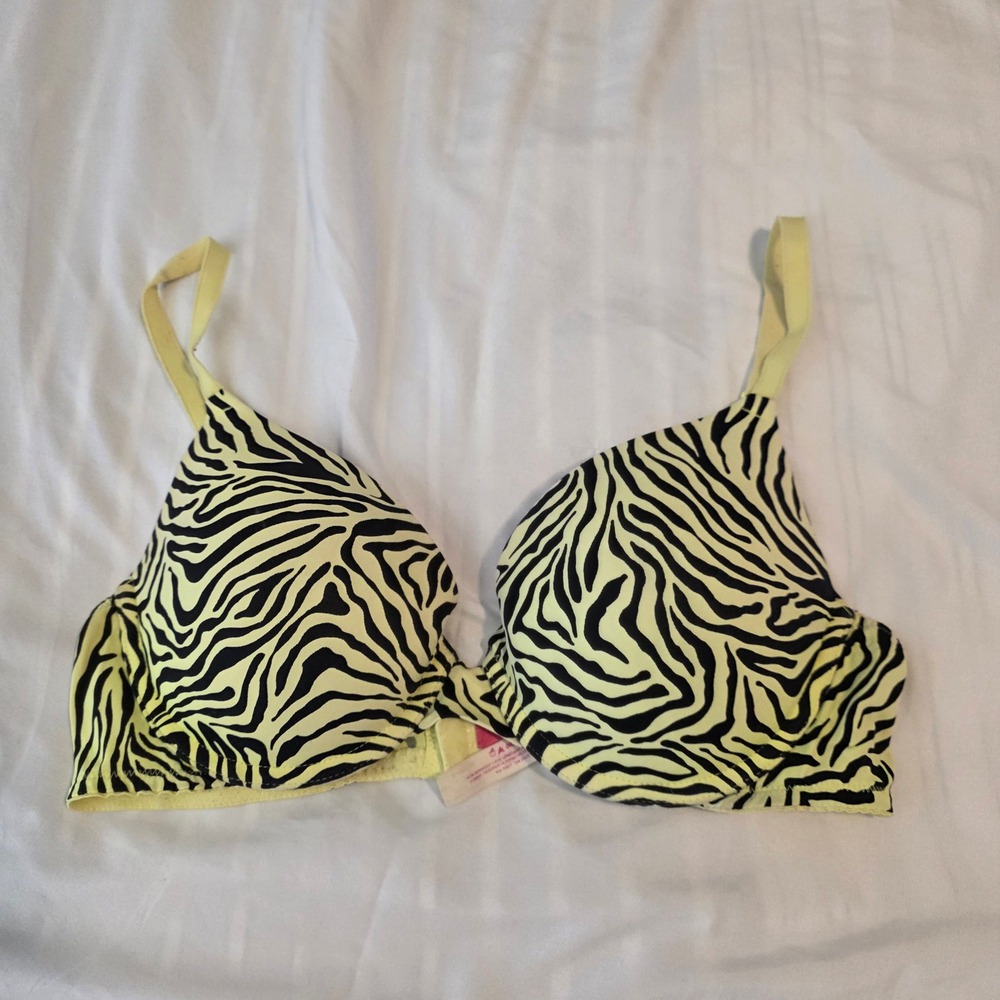 Y2k Pink Victorias Secret Womens Bra 36C Zebra Print Push Up Underwire